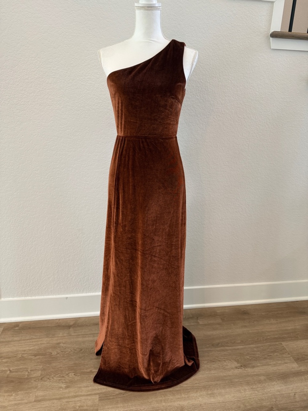Baltic Born One-Shoulder Velvet Gown in Bronze